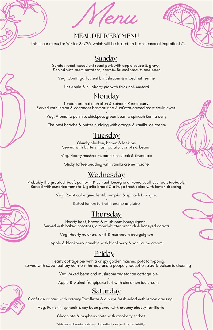 MORZINE SKI CHALETS GOURMET DELIVERY EXAMPLE MENU